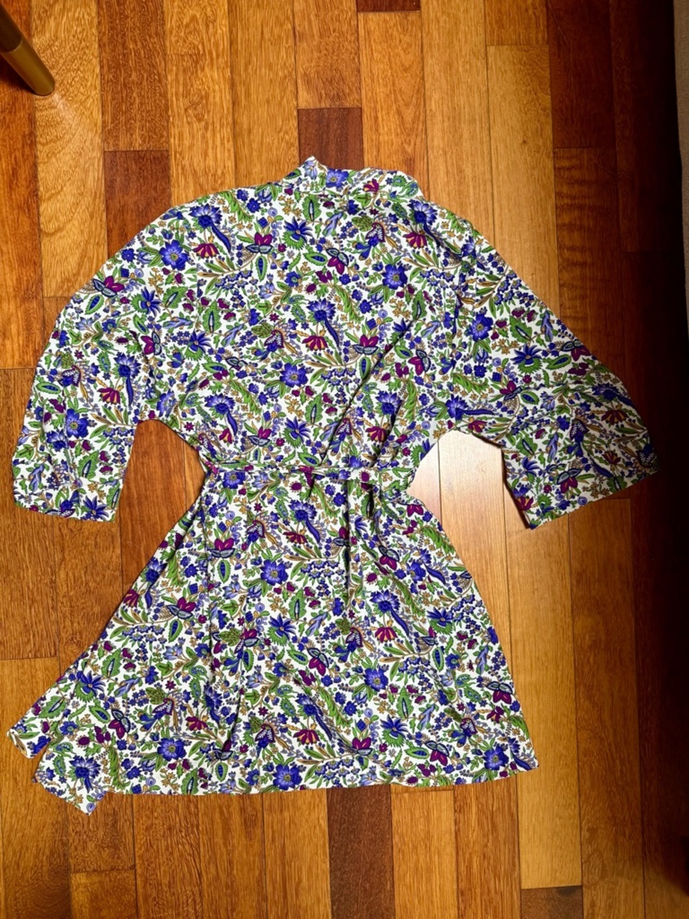 Brettons | Vintage Floral Spring Kimono Wrap Robe in Purple & Green Size S - Picture 5 of 8